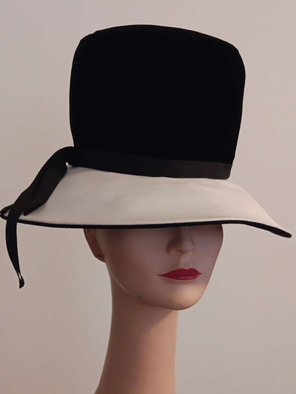 Jami Union Made Two-Tone Black Crown White Brim Hat with Side Ribbon